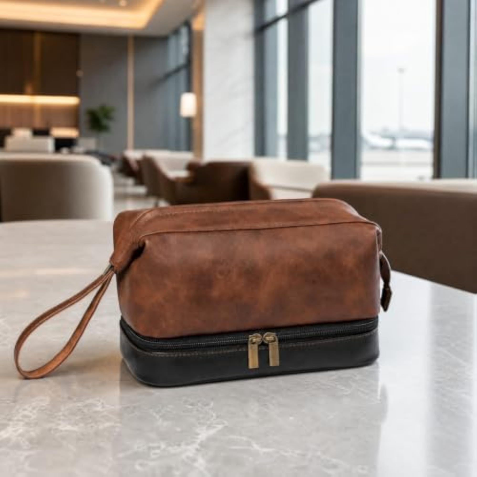 Zippered PU Leather Toiletry Bag, Travel Essential